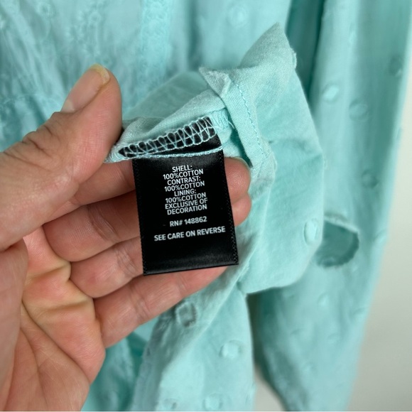 Torrid Clip Dot Mixed Eyelet Yoke Detail Top in Canal Blue  size: 3X - Picture 9 of 11